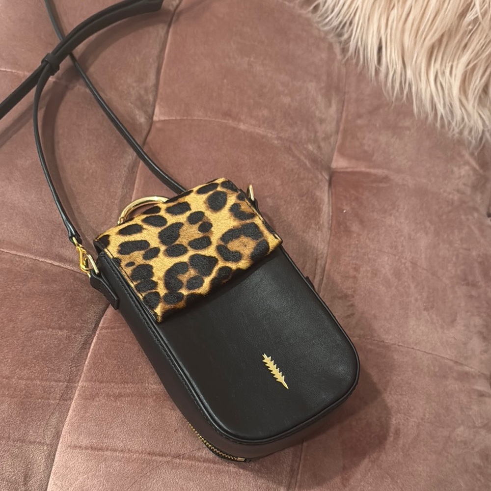 Like New! Thacker Leather and Leopard Print Crossbody Bag